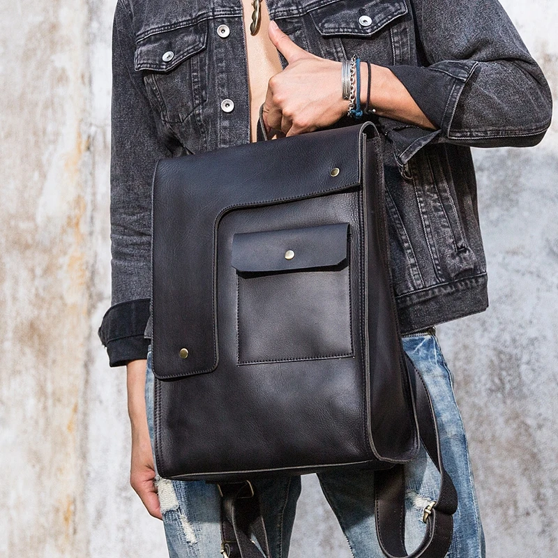 Мужской винтажный рюкзак из натуральной кожи с натуральным лицевым покрытием