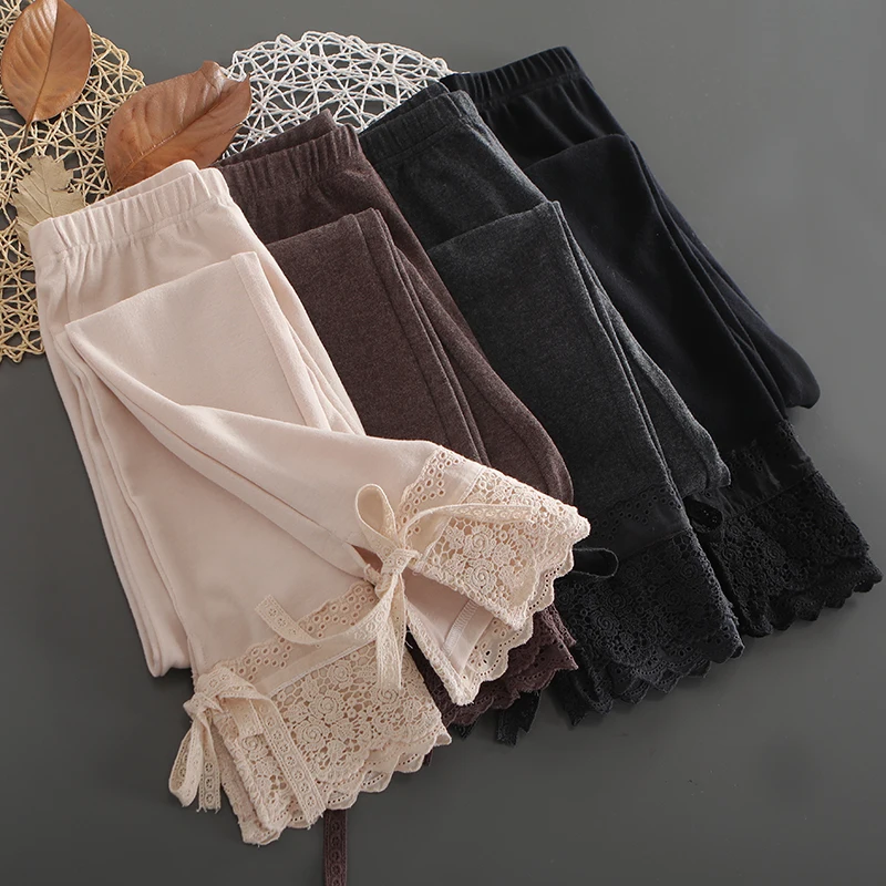 

Mori women's elastic waist simple solid color elastic basic under pants