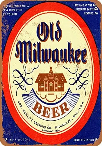 

1934 Old Milwaukee Beer 12 X 8 Inches Retro Metal Tin Sign - Vintage Art Poster Plaque