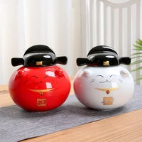 creative lucky cat tea storage tank universal pot with lid ceramic teapot small sealed pot ceramic decoration desktop decoration