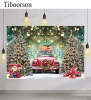 christmas backdrop garland tree gifts red car santa claus photography photo background famliy party child portrait wallpaper
