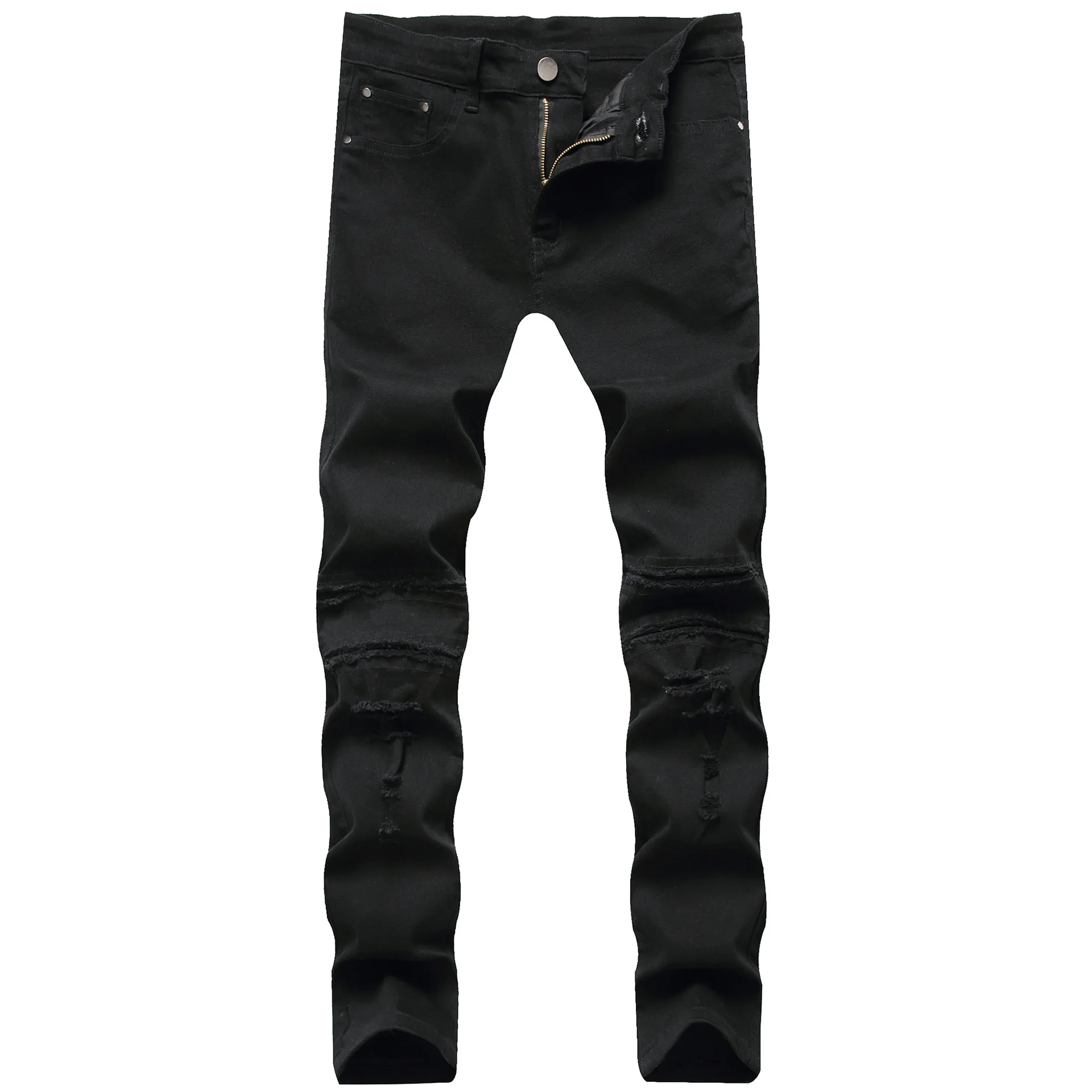 

Pure Color Men's Jeans 2021 Spring and Autumn Pants Men Ripped Men's Slim Stretch Elastic Feet Patch Jeans Pantalones De Hombre