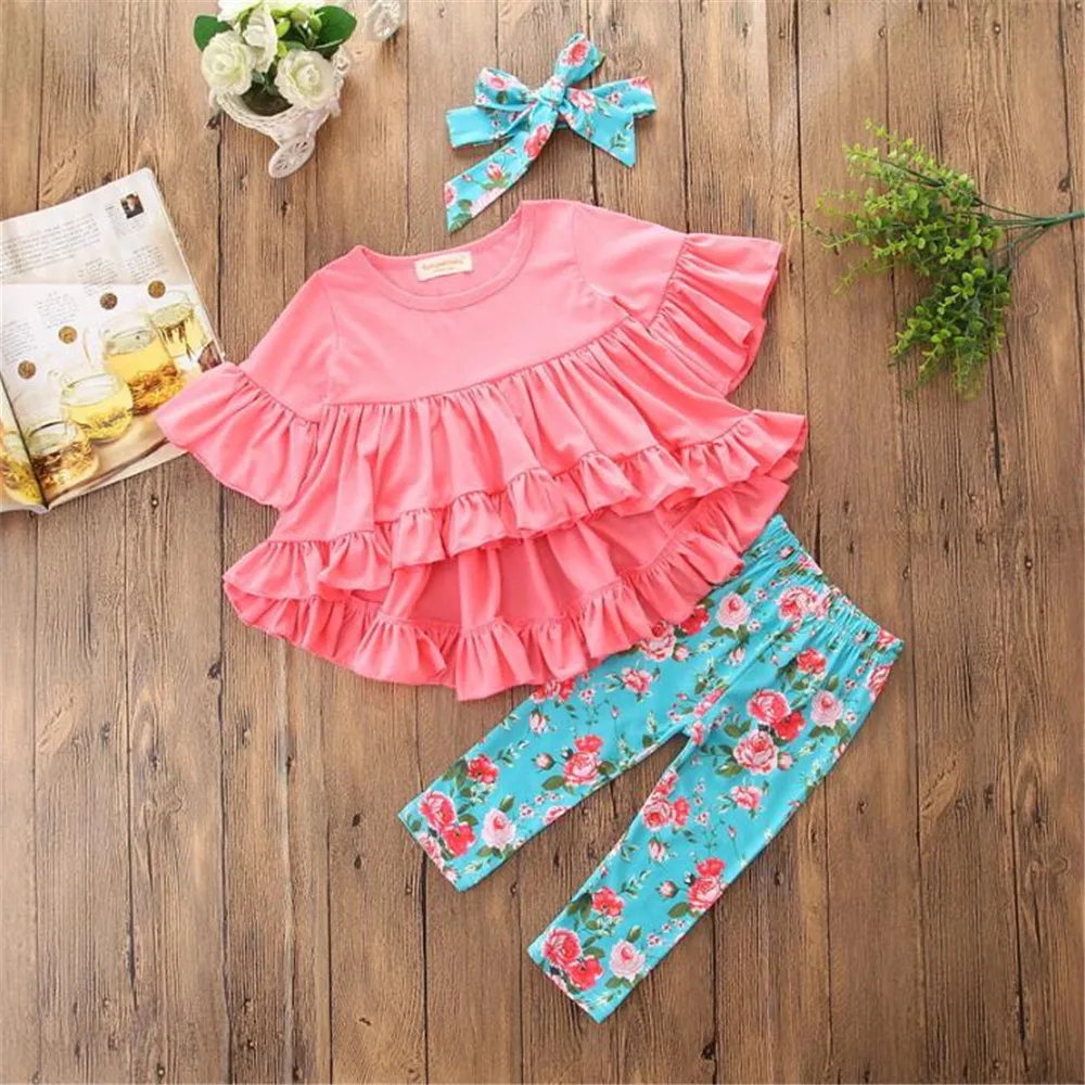 Осенний комплект для девочек необычная рубашка брюки с цветочным рисунком