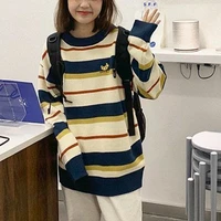 fashion harajuku knit stripes embroidery jumper sweaters for women oversized hip hop casual preppy style pullover knitwear tops