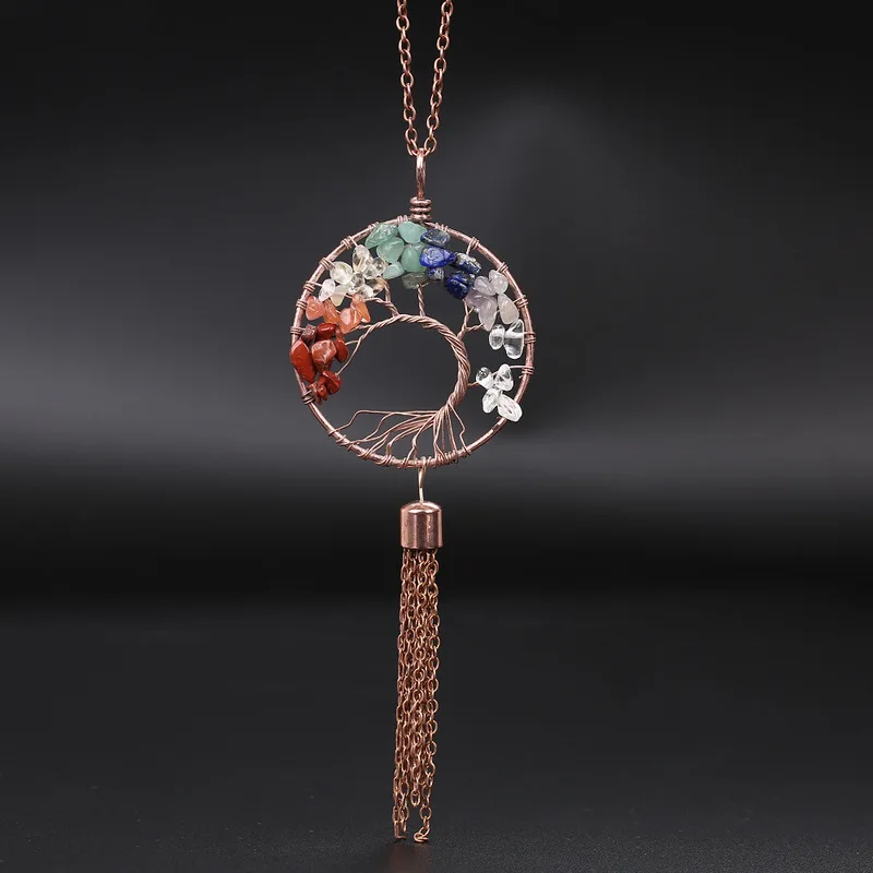 Ожерелье с подвеской Древо жизни и кристалл натуральный драгоценный камень