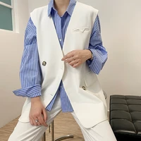korean vintage khaki sleeveless blazers women loose v neck double breasted white ladies suit waistcoat casual spring autumn 2021