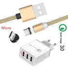 Быстрое зарядное устройство QC 3,0 и магнитный кабель Micro USB для Samsung galaxy A10 Honor 8X 7A Redmi 6a Note 5 6 Pro HTC Android Phone