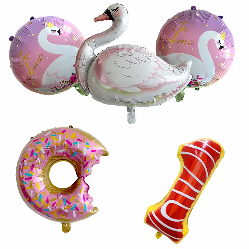 5 шт. Большой Белый лебедь 32 дюймов пончик номер воздушный шар с днем рождения