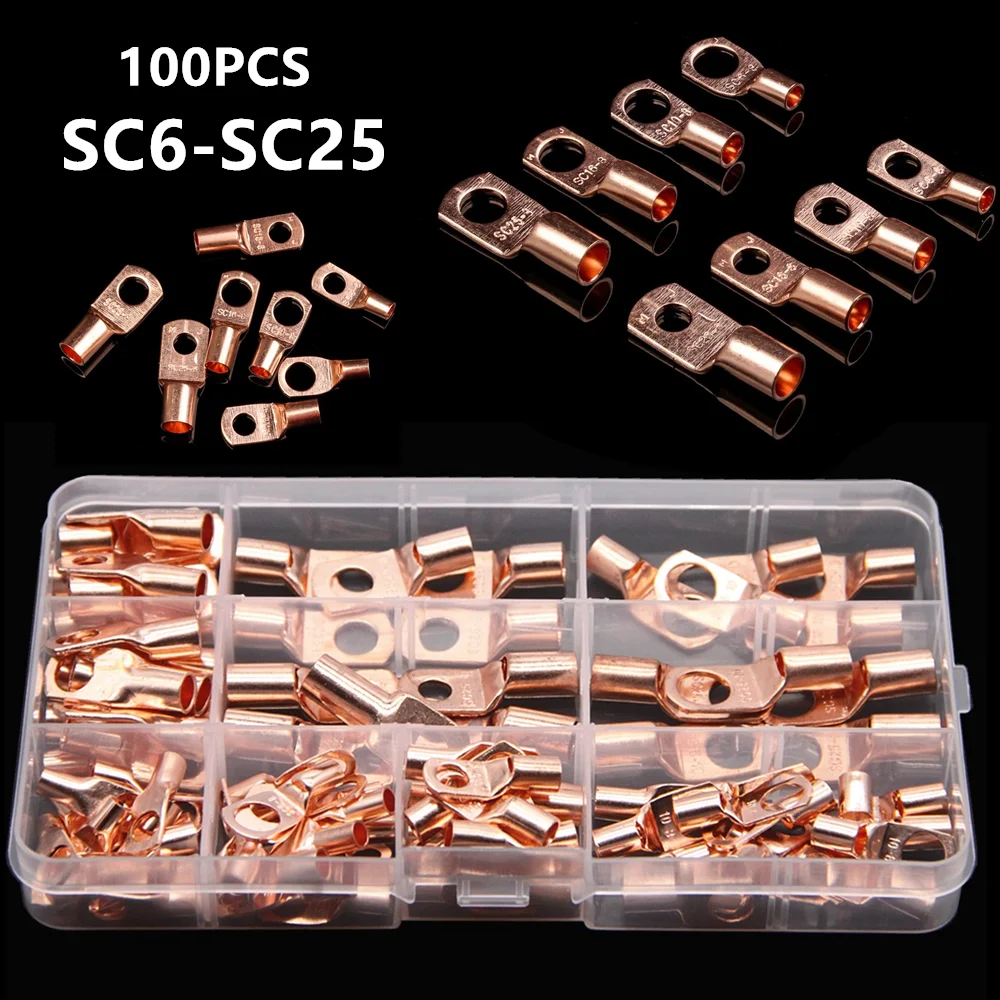 

100PCS Assortment Electrical Wire Soldered Terminals SC Tinned Copper Lug Ring Wire Crimp Connectors Kit