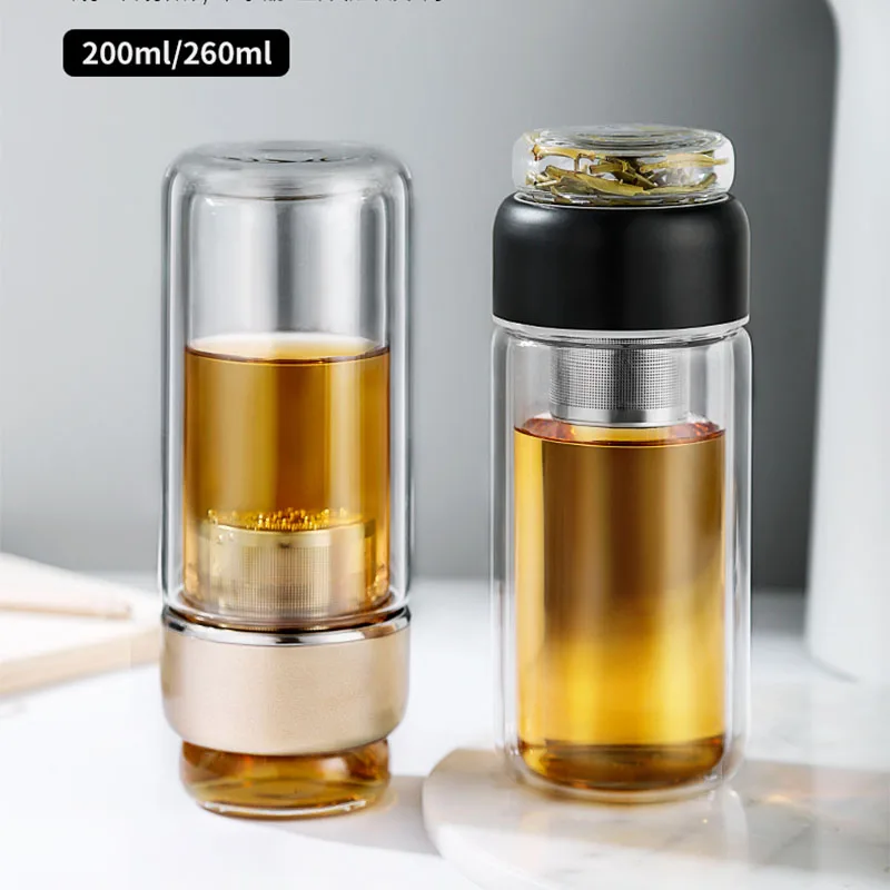 Двойная стеклянная бутылка для воды с чайным фильтром стеклянные бутылки