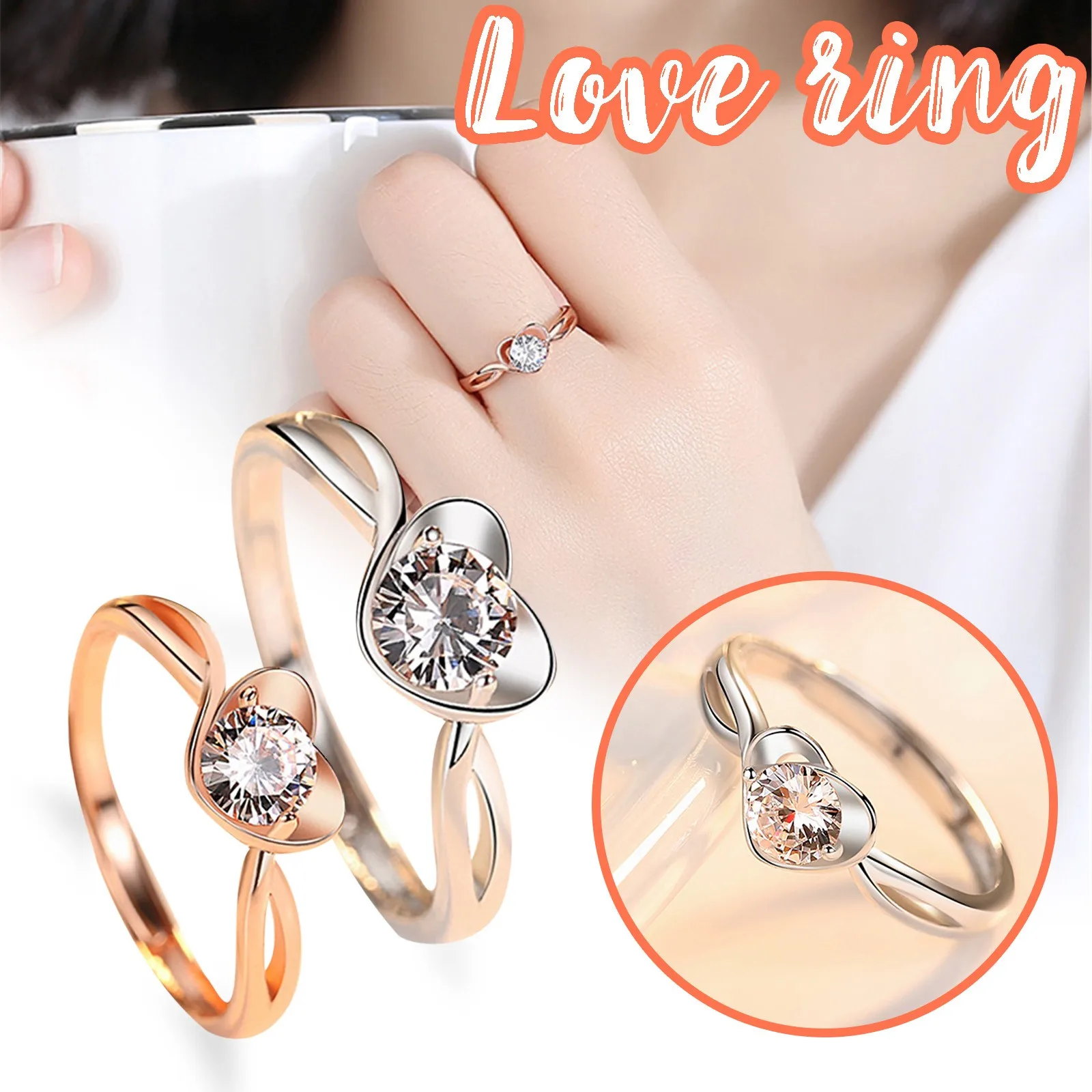 Винтаж Цвет: старое серебро 2021 Для женщин Чистый Мельхиор любовь кольцо с алмазом