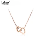 Цепочка Lokaer с двойным сердцем и кубическим цирконием, ювелирные изделия из титановой стали, чокеры под розовое золото, ожерелье для женщин, N18058