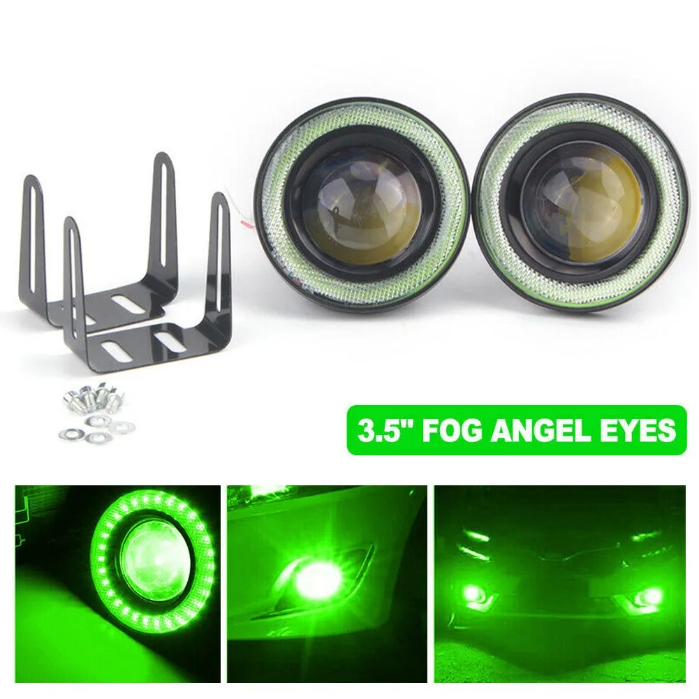 

COB Fog Light DRL Lamp Green Halo Ring Projector SUV Truck 2pcs Set 3.5 Inch