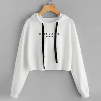 new spring and autumn womens hoodie fashion loose print drawstring short pullover outdoor leisure sports long sleeved top