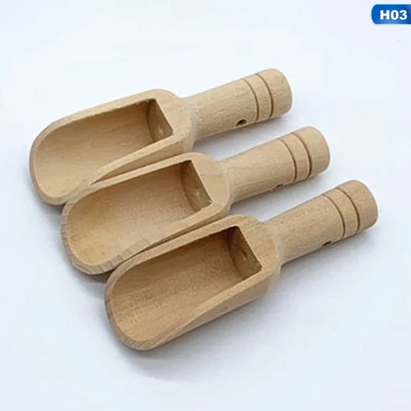 

3pcs Wooden Bath Salt Spoon Mini Candy Flour Spoons Scoops Kitchen Supplies Utensils Cutlery - 2.3x7.6cm 3x7.8cm