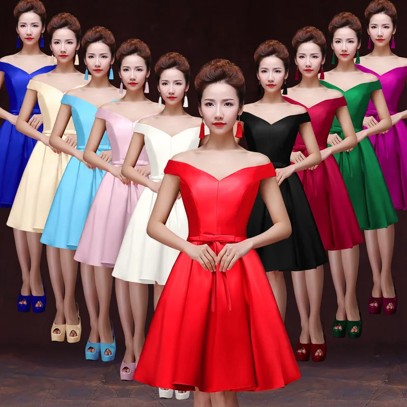 

Plus Size Custom Made Candy Color Satin Short Bridesmaid Dress Sexy V Neck Lace Up Knee-length Cheap Party Gown Sister Dress