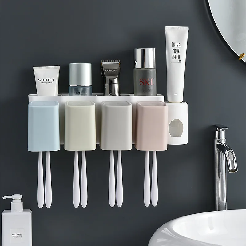 

Toothbrush Holder Toothpaste Squeezer Dispenser With Cups Bathroom Accessories Sets Waterproof Storage Box Household items