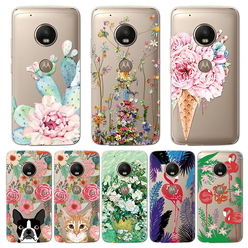 Мягкие чехлы из ТПУ с цветочным принтом для Motorola Moto C E4 E5 One G3 G9 G5 G5S G6 G7 Power Plus Z Z2 Z3 Play