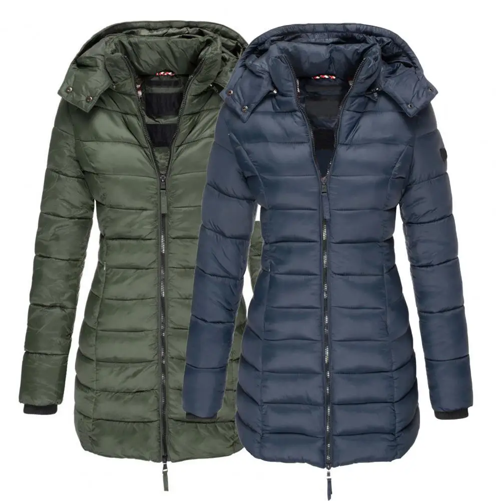 

50%HOTWinter Jacket Solid Color Hooded Slim Pockets Quilted Coat for Daily Wear