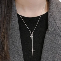 new trendy double cross pendant necklace silver color plated women fashion copper clavicle chain choker girl party jewelry gift
