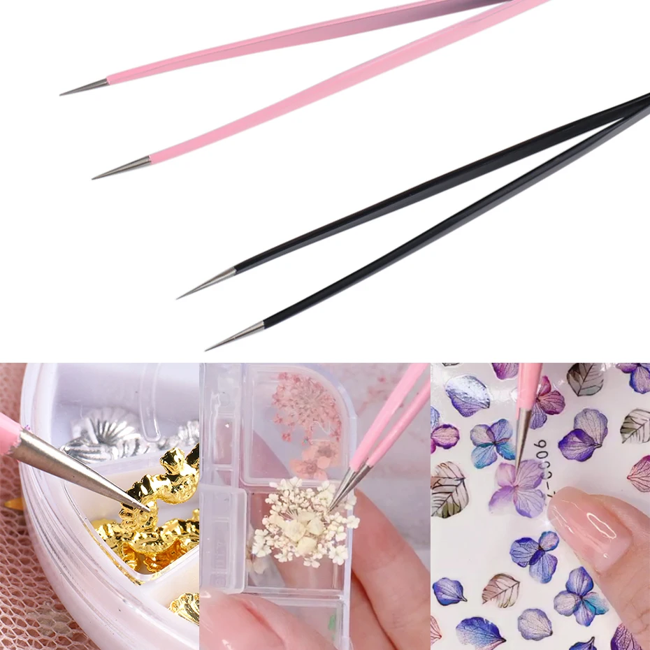 Professional Two Headed Nail Tweezer Sharp Straight Silicone Pressed Head Nipper For Sticker Decoration Manicure Tools BESN01-02 | Красота и