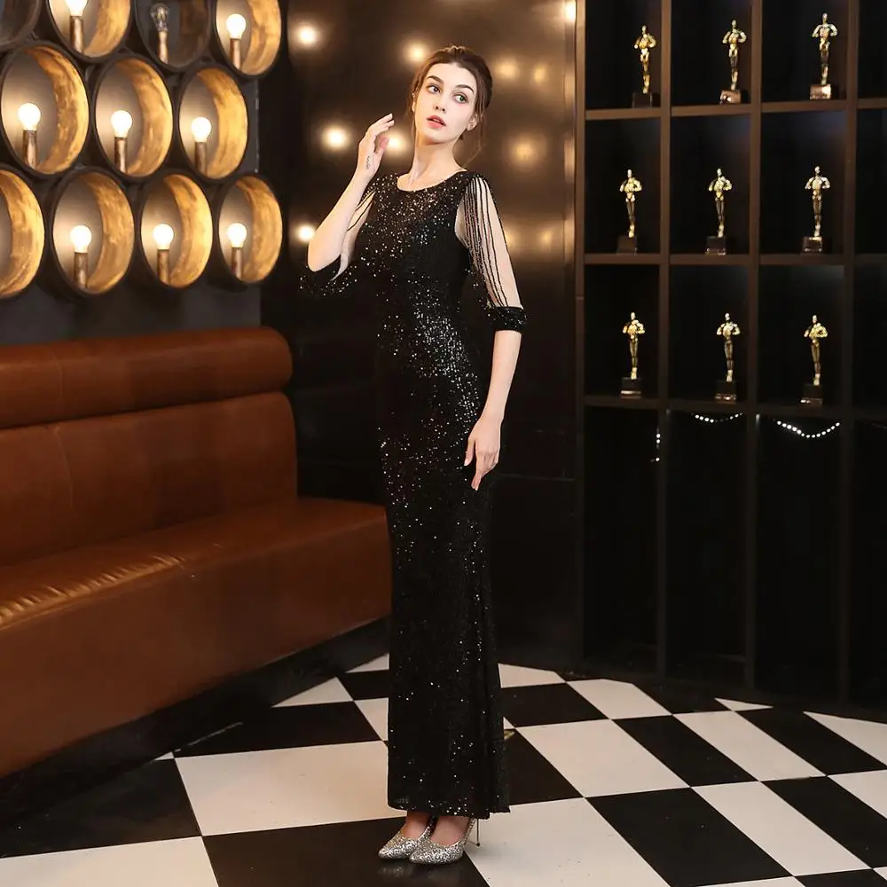 Женское вечернее платье-русалка зеленое/золотистое/Черное длинное платье с