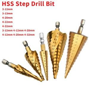 Ступенчатое сверло с шестигранным хвостовиком, 3-133-124-204-32 мм, набор для сверления металла из быстрорежущей титановой стали, ступенчатые конусные режущие инструменты