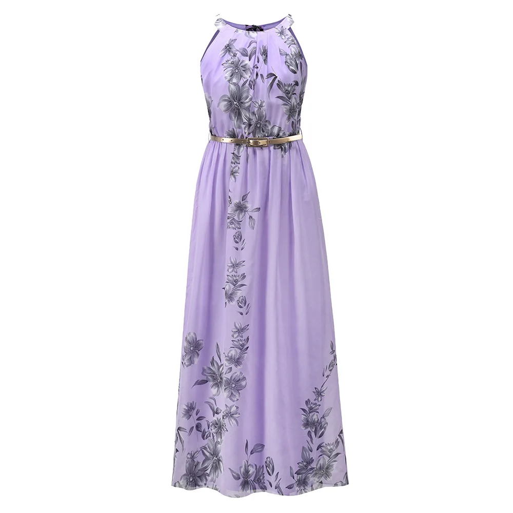 

Plus Size Dress 2021 Summer Fashion Floral Chiffon Long Dress Woman Casual Off Shoulder Sleeveless Boho Dress Vestidos De Mujer