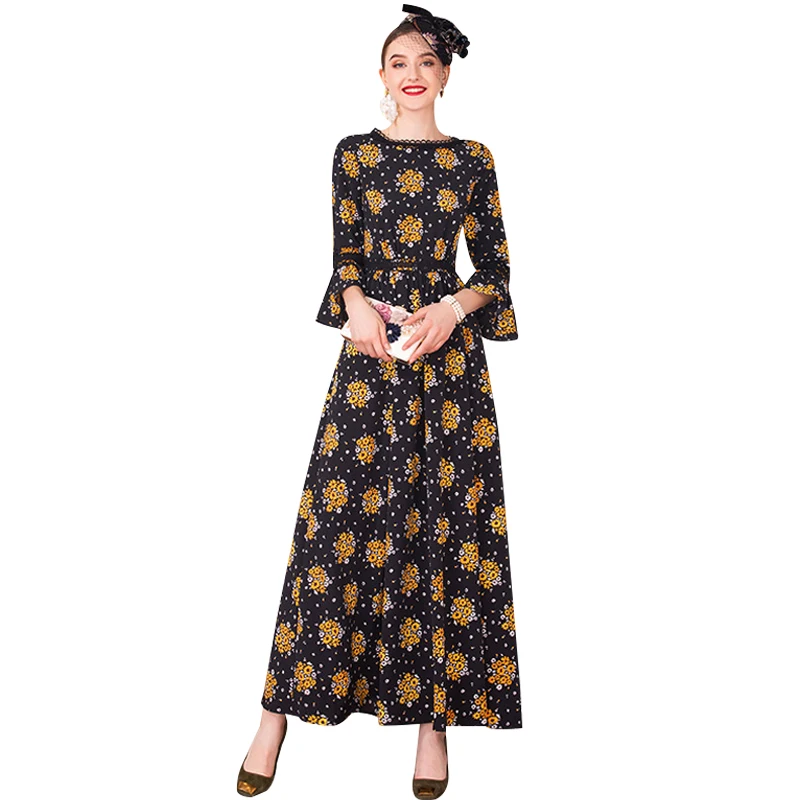 Шифоновое подиумное роскошное весенне Летнее Длинное платье три четверти