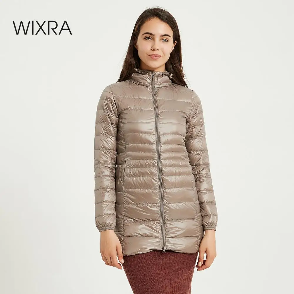 

Wixra зимняя куртка женская белая длинная куртка на утином пуху Женская парка с капюшоном ультра светильник портативные пуховики размера плю...