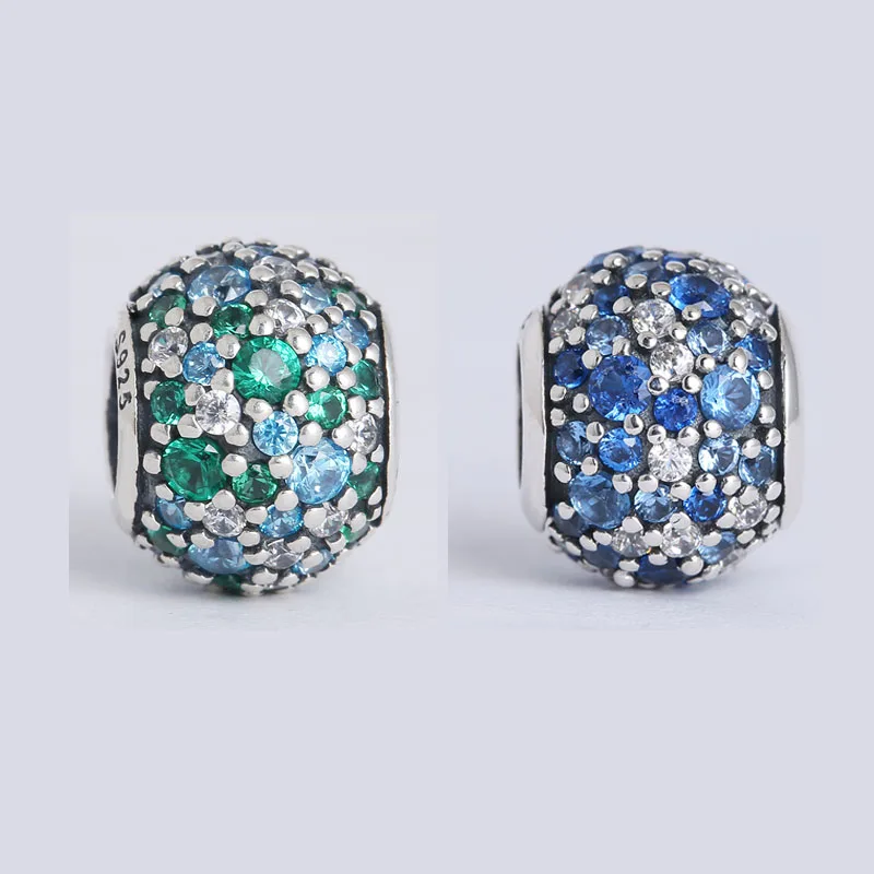 

2022 Pave Mixed Green & Blue CZ Ocean Mosaic Crystal Beads for Charms Bracelets Women DIY Summer 925 Sterling Silver Beads