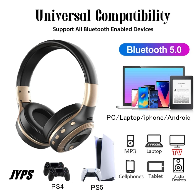 

LCD Display Bluetooth Wireless Headphones with Microphone HiFi Stereo Helmet Noise Cancel For PC TV PS4 PS5 Phone Gamer Headsets