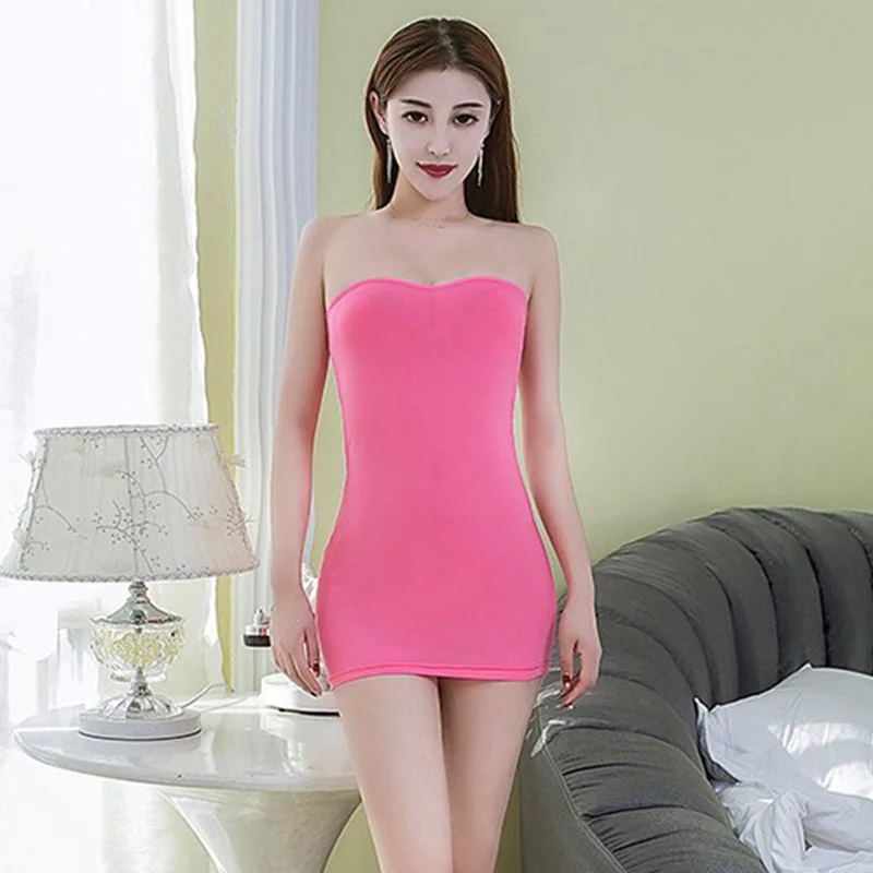 

Sexy Dress Woman Night Nighty Lingerie Mini Bodycon Off Shoulder Wear Sexy Tube Dress Femme Strapless Nightgown Homewear