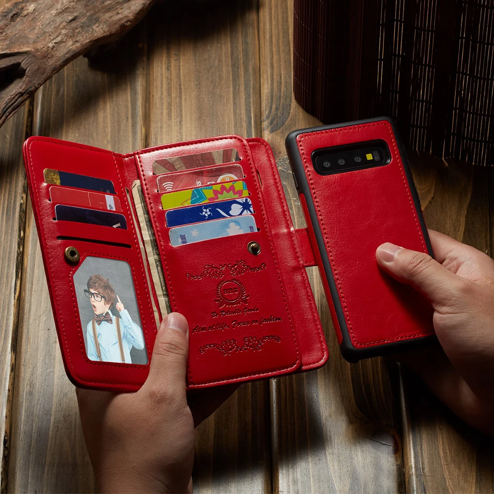 Кожаный чехол с девятью отделениями для карт Samsung S8 S9 S10 E Plus S6 S7 Edge кожаный кошелек