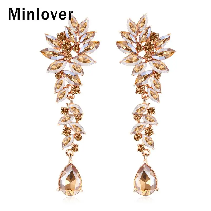 

Minlover свадебные серьги цвета шампанского для женщин, свадебные серьги в форме листьев, серьги-клипсы, ювелирные изделия для выпускного вечер...
