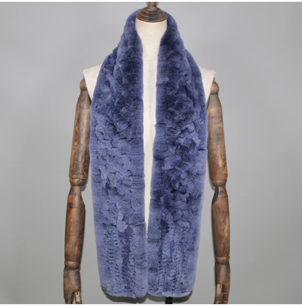 Winter Long Style Women Real Rex Rabbit Fur Scarf Rex Rabbit Fur Warm Soft Ring Scarfs High Quality Knit Rabbit Fur Scarves