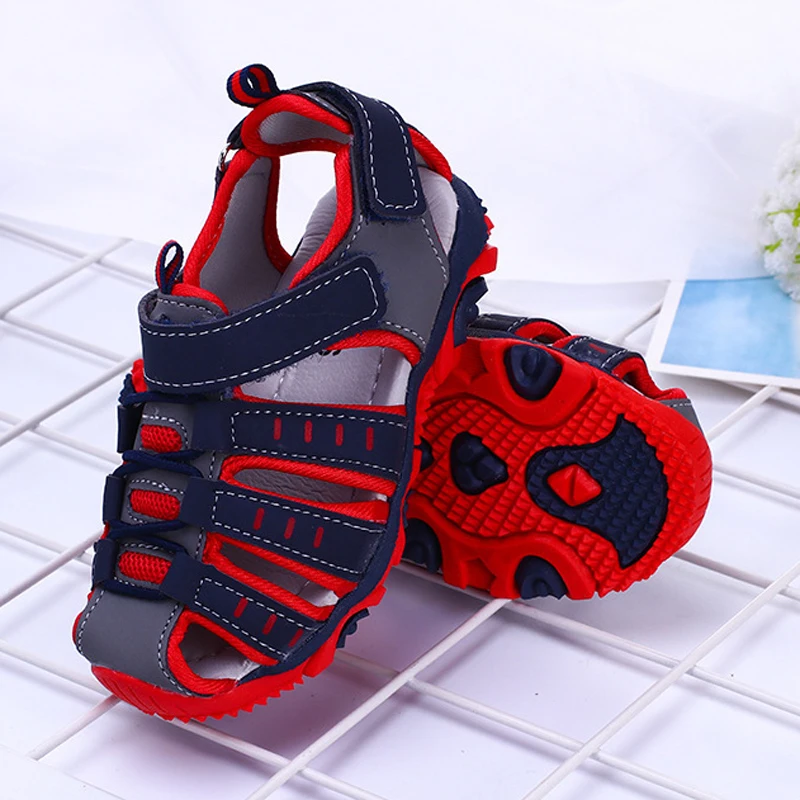 

Детские сандалии с закрытым носком; Нескользящие кроссовки из мягкой кожи с резиновой подошвой для мальчиков и девочек; Легкая Детская летн...