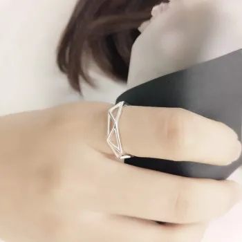 

The New Minimalist Geometric Stereo Design Prismatic Hollow Ring Opening Tail Ring Korean Women's Silver Ring Wholesale QXR69