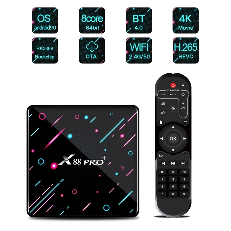 X88 PRO PLUS Android 9 0 Smart TV Box UHD 4K медиаплеер RK3368 4 ГБ/32 ГБ 2 4G/5G двухдиапазонный WiFi BT4.0 100 м LAN
