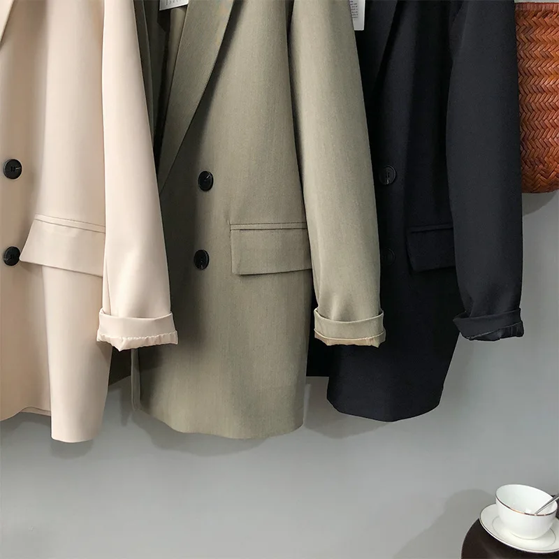 

ZURICHOUSE New Office Ladies Casual Blazers Women Vintage Double Breasted Outwear Female Chic Loose Solid Suit Jackets