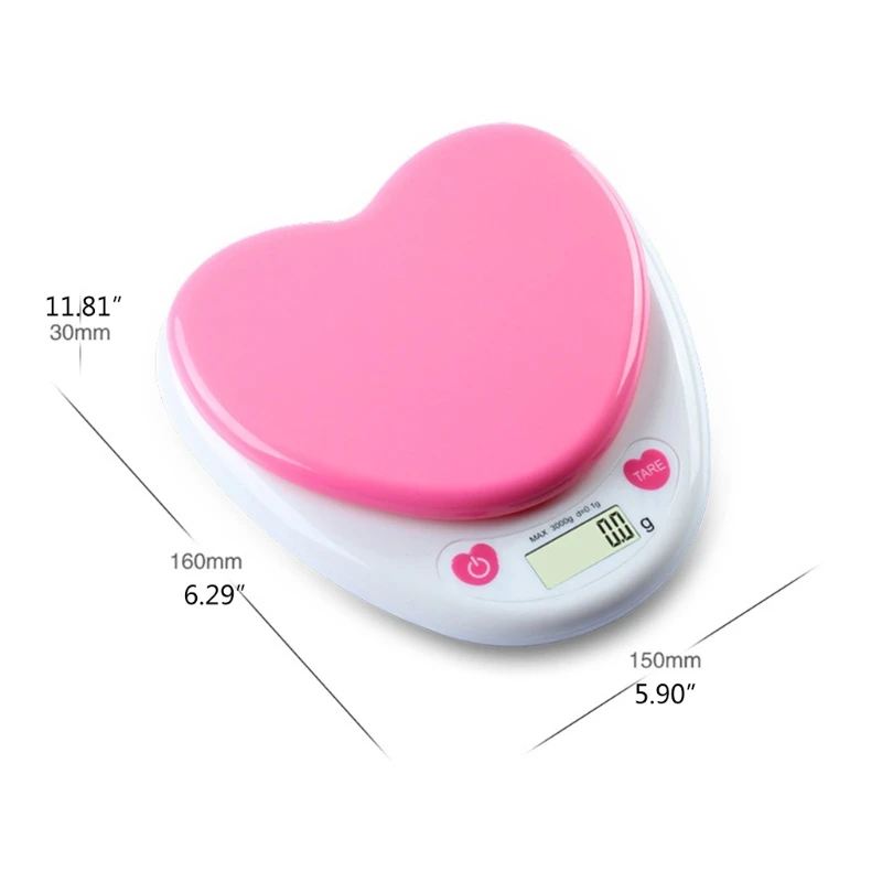 

Sweet Heart Shaped Portable Kithcen Scale Digital Weight with Grams LCD Display Food Scale Battery Powered for Cooking