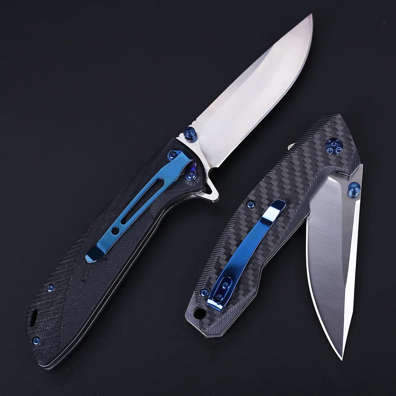 

Damascus steel Japan hunting D2 60HRC quick open G10 folding knife ebony folding knife outdoor mirror light tactical knife Tool