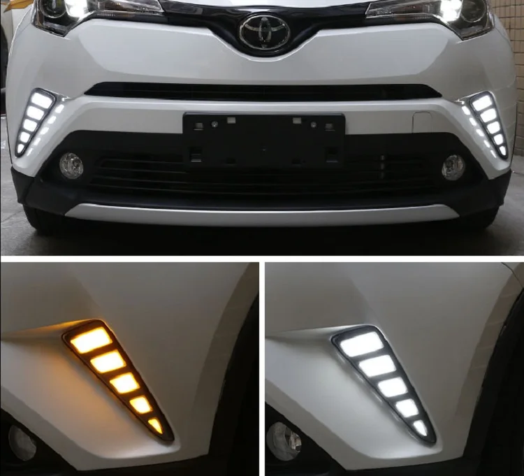 OKEEN 2x авто светодиодный дневные ходовые огни для Toyota CHR C-HR Габаритные огни белый указатель поворота светильник желтый светильник Противотуманные огни