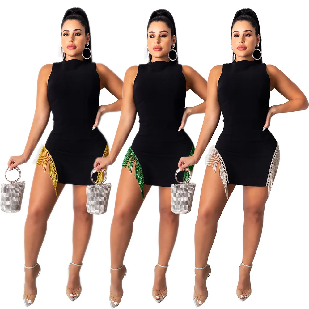 

European and American Fashion Sexy Sequin tassel short skirt women's dress