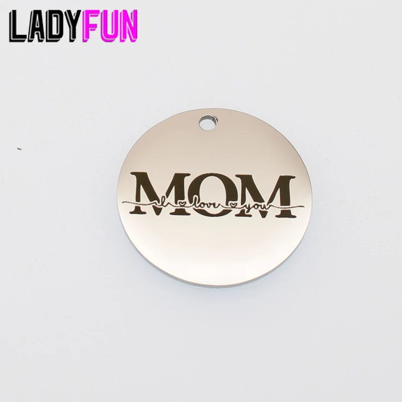 

Stainless Steel Mom Charms Laser Words Mom I Love You Pendant Mirror Surface Jewelry Charm 10pcs