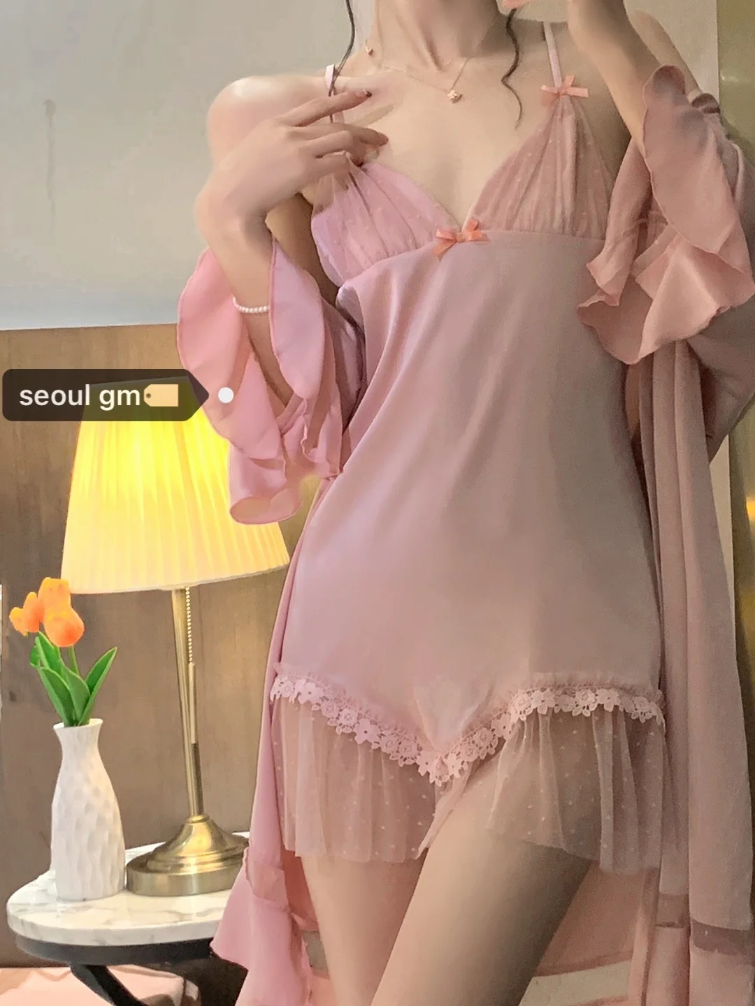 

Romantic Sweet Sling Foreign Style Aging Elegant Temperament French Nightdress Lace Home Nightgown Two-piece Set