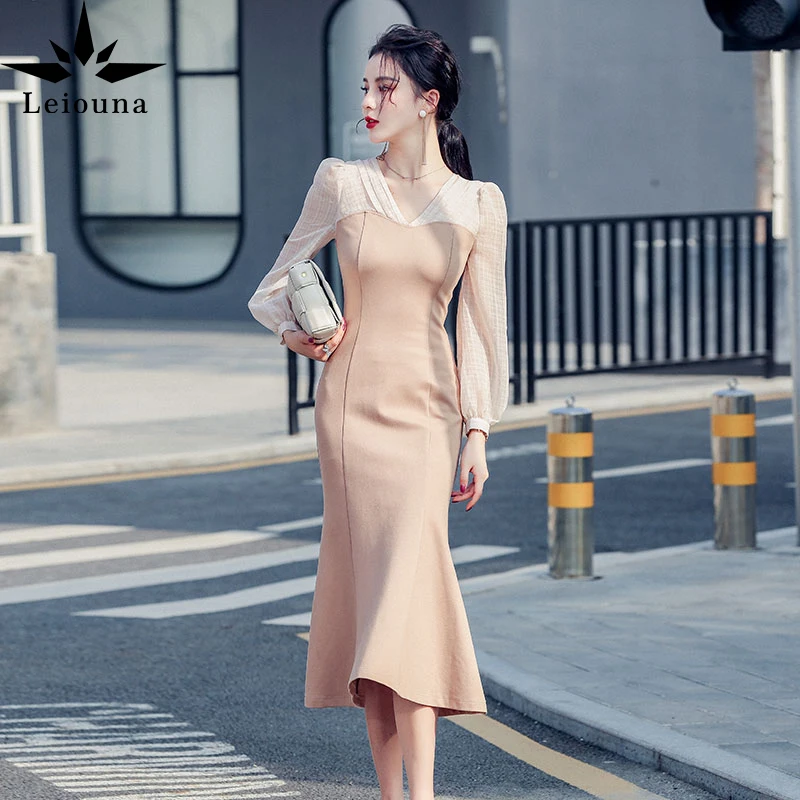 

Женское офисное платье Leiouna, ТРАПЕЦИЕВИДНОЕ ПЛАТЬЕ с оборками, платье средней длины в стиле пэчворк на ягодицах, весна 2021