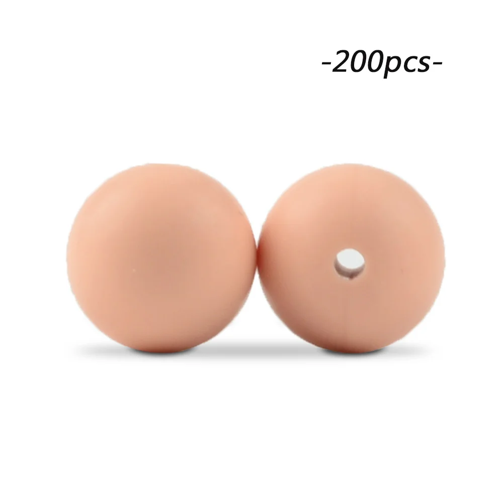 peachy LOFCA 200 шт./лот, силиконовые бусины, 15 мм, Круглый прорезыватель, ожерелье, детский прорезыватель, игрушка, BPA бесплатно, сделай сам, жевательные подвески, аксессуары для новорожденных, кормящих - Цвет: peachy