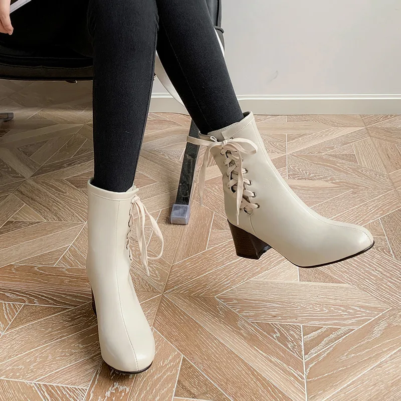 

MORAZORA 2020 Big size 33-46 fashion ankle boots thick heels square toe ladies shoes autumn winter solid color women boots