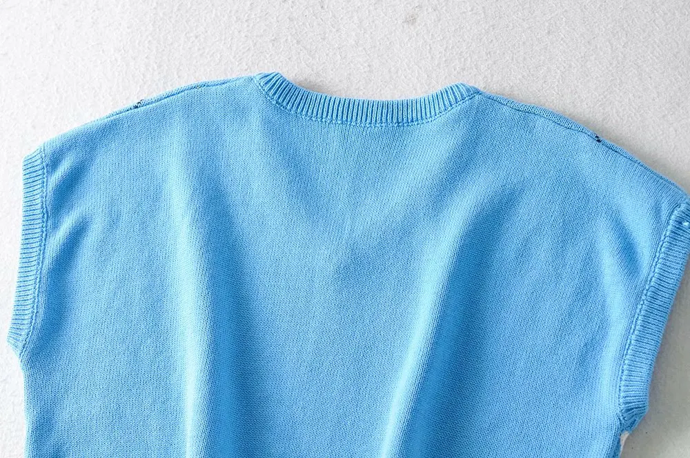 

Women Lattice Sweater Knitted Pullover Sleeveless Casual V Neck Pullover Summer Sweaters Tops